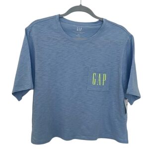 Blue & Yellow GAP Women's 100% Organic Cotton Gen Good Logo Pocket T-Shirt